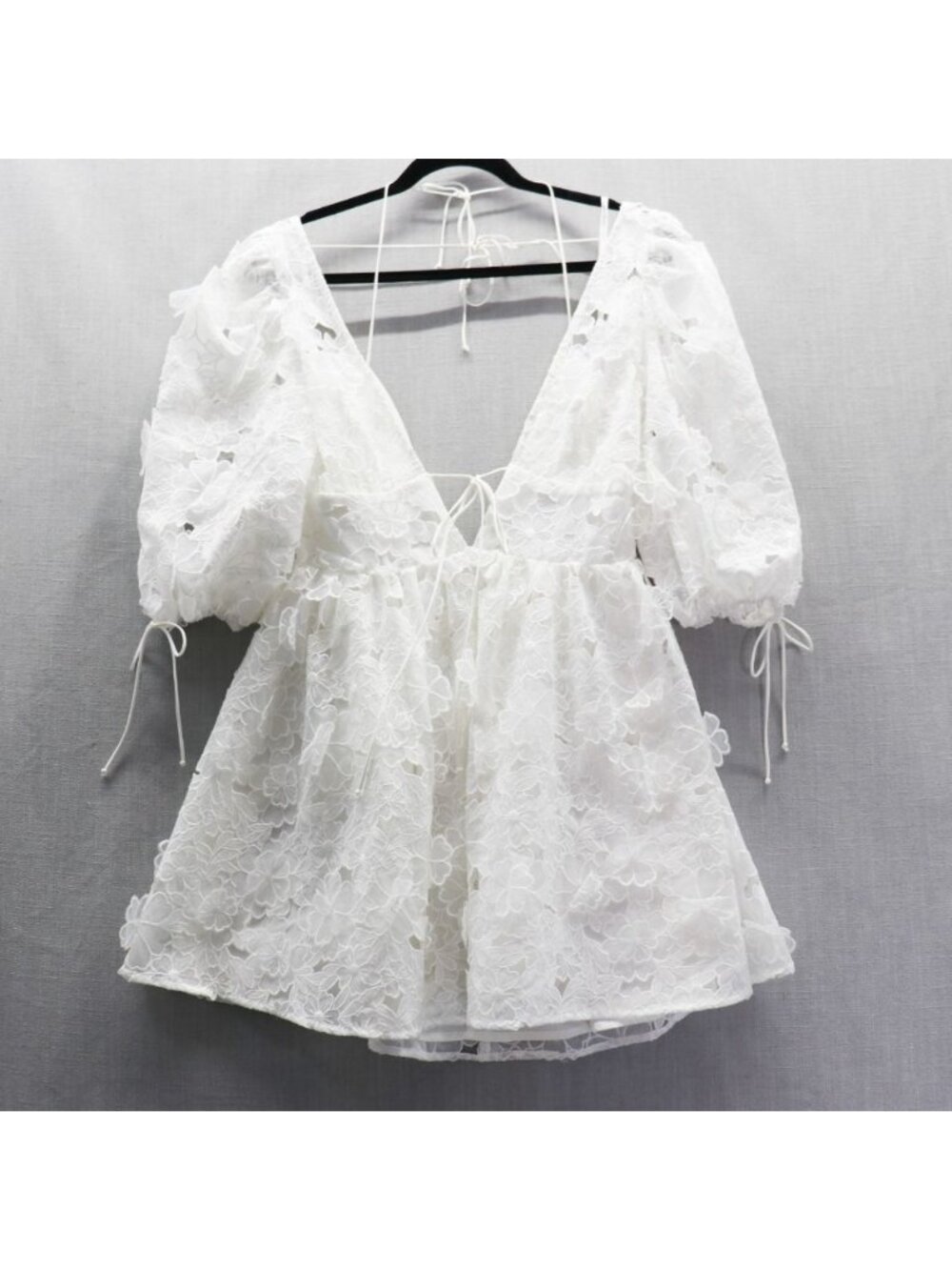 For Love & Lemons Leighton 3D White Lace Mini Dress Medium Bride Event Boho - Picture 5 of 16